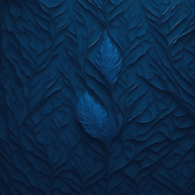 Blue wallpaper with a pattern of leaves and flowers.