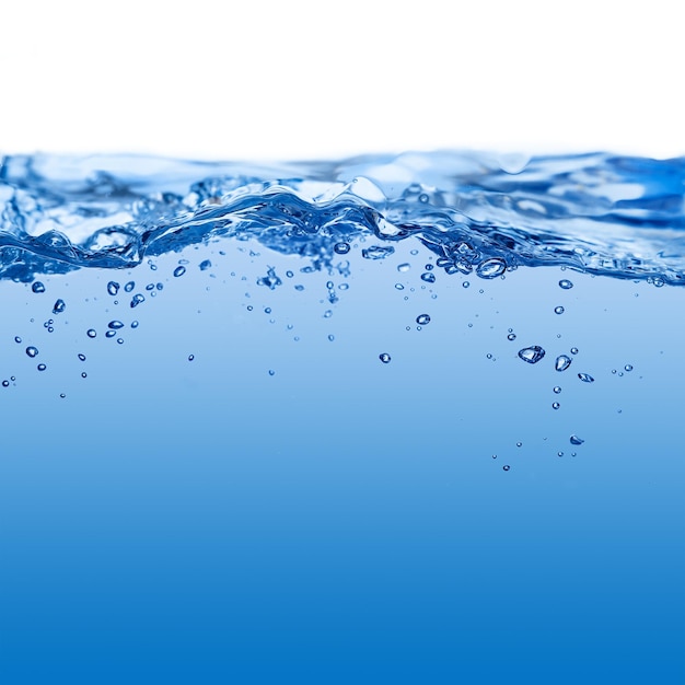 Blue water and air bubbles in the pool over white background with space for text