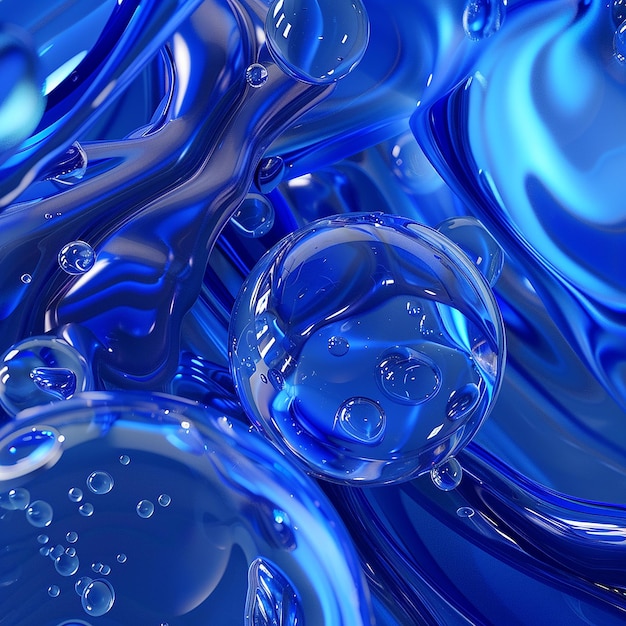 a blue water background with bubbles that is filled with water