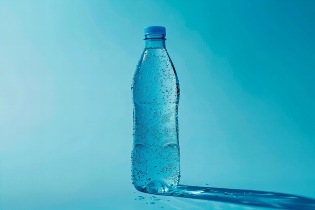 Blue Water Bottle Covered With Water Droplets