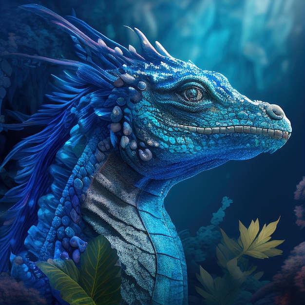 Blue water dragon fantasy 4k Generative AI