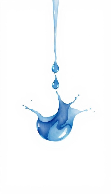 Blue water drop surrounded by blue watercolor splatter