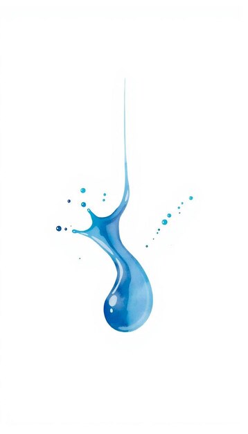 Blue water drop surrounded by blue watercolor splatter