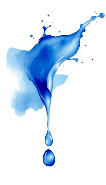 Blue water drop surrounded by blue watercolor splatter