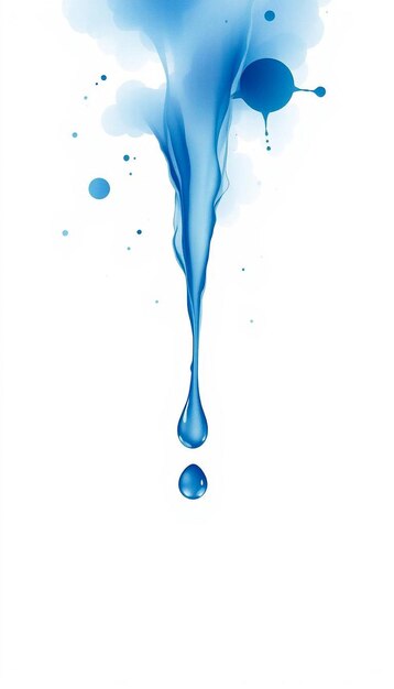 Photo blue water drop surrounded by blue watercolor splatter