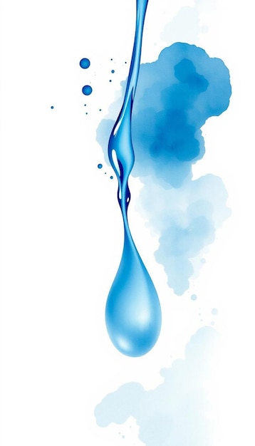 Photo blue water drop surrounded by blue watercolor splatter