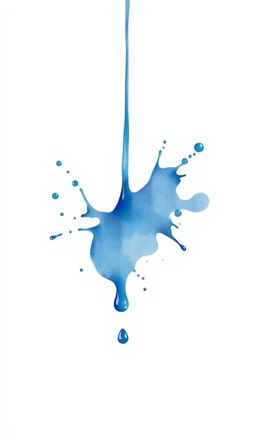 Blue water drop surrounded by blue watercolor splatter