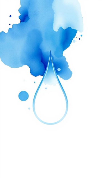 Photo blue water drop surrounded by blue watercolor splatter