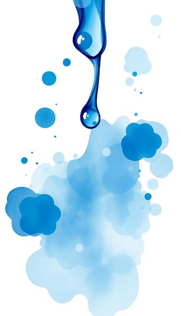 Photo blue water drop surrounded by blue watercolor splatter