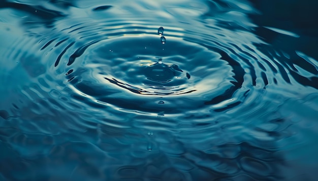 Blue Water Droplet Impact and Ripples on Still Surface