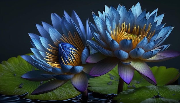 Blue water lily nymphaea lotus flowers Created by Midjourney