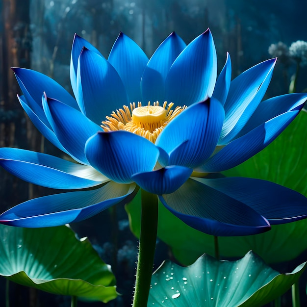 Photo a blue water lily with the blue water lily in the background