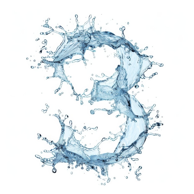 Blue water splash alphabet isolated on white background Stylized font capital number 3 Text made of