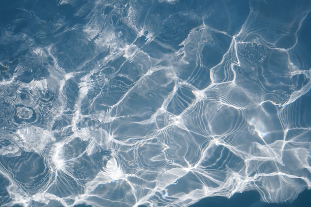 Blue water surface with bright sun light reflections for background