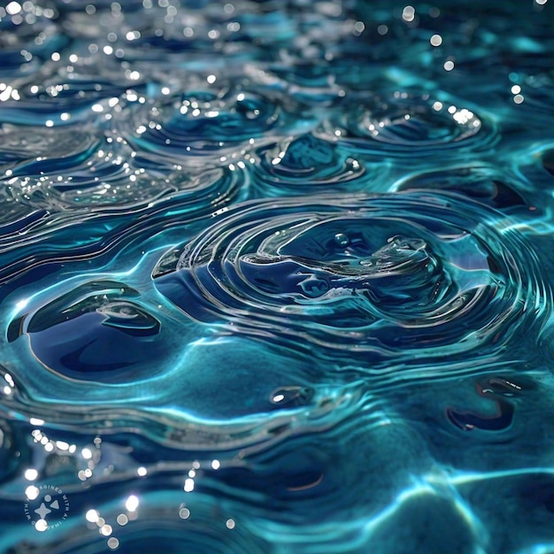 Photo a blue water surface with a wave that says bubbles