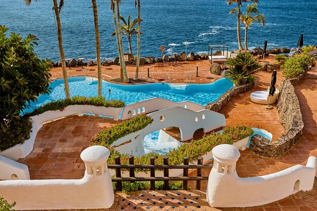 Blue water in the swimming pool on vacation