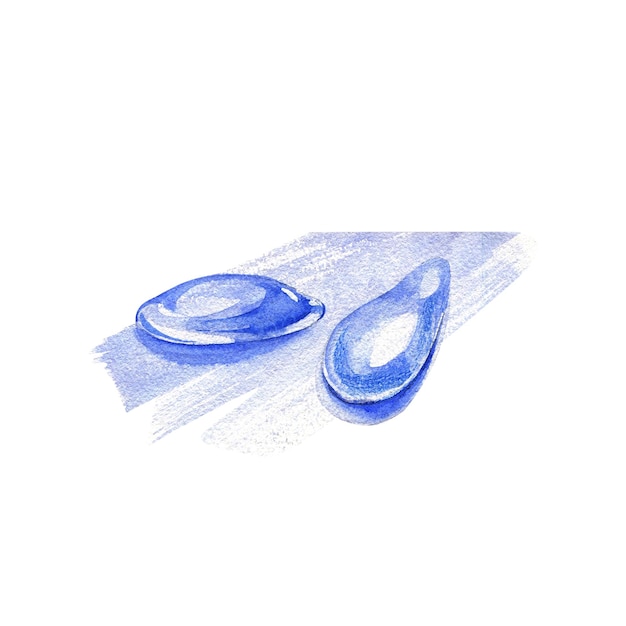 Blue water two drops realistic isolated on white background watercolor handrawing illustration