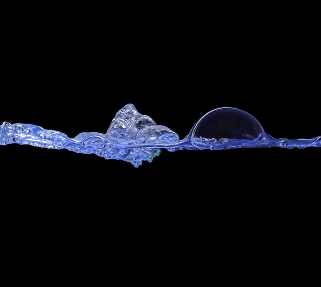 Blue Water waves and air bubbles. black background, copy space above and below. clipping path