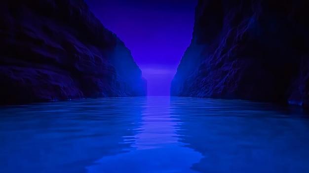 Photo a blue water with a blue background with a picture of a river with a blue light