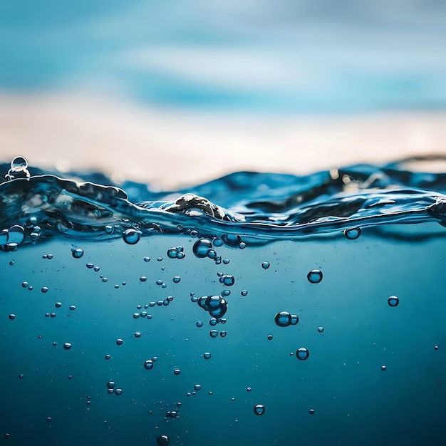 a blue water with bubbles that is being splashed by a blue background