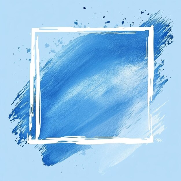 Photo blue watercolor brush strokes with white square frame