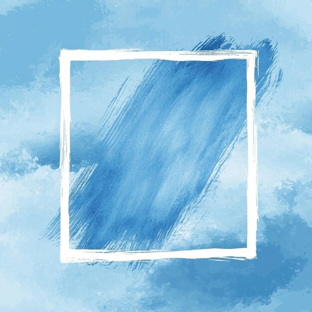 Photo blue watercolor brush strokes with white square frame