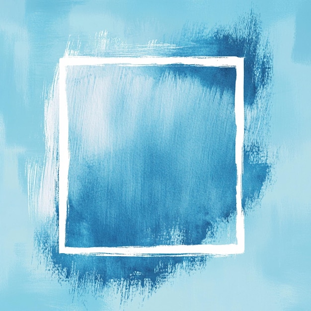 Blue watercolor brush strokes with white square frame