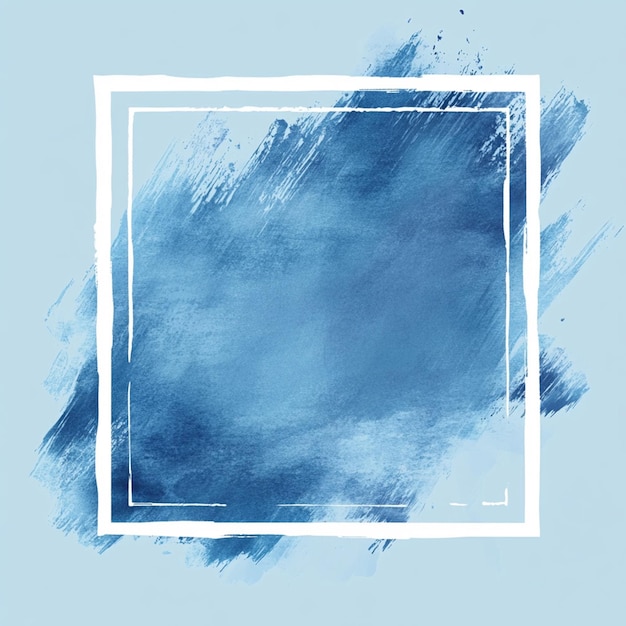 Photo blue watercolor brush strokes with white square frame