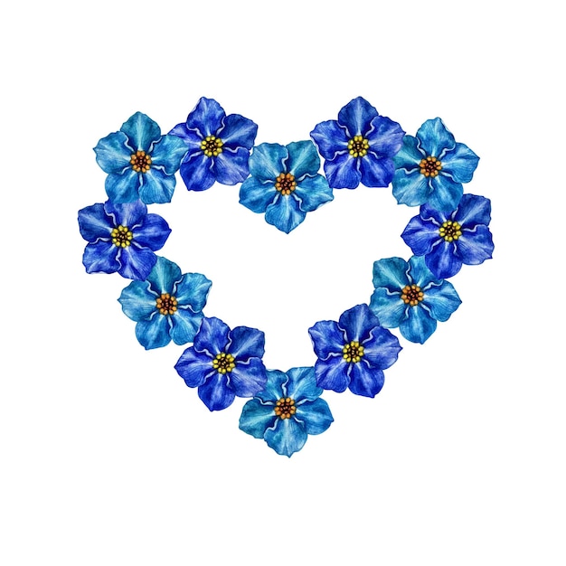 Blue watercolor floral heart with forget me not flowers for wedding valentines day stickers