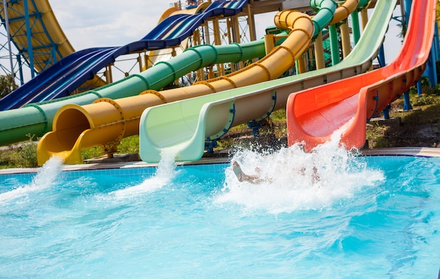 Blue waterpark on sky background