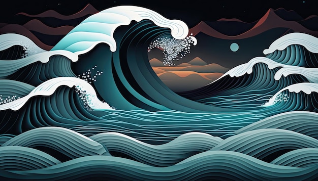 blue wave background, Made by AI,Artificial intelligence