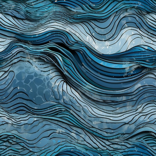 a blue wave with a pattern of waves and the ocean in the background