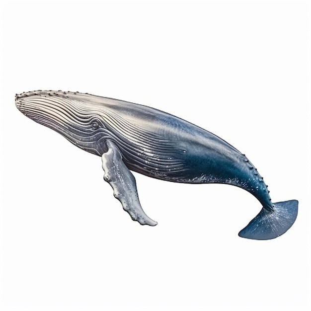 A blue whale is shown in a white background.