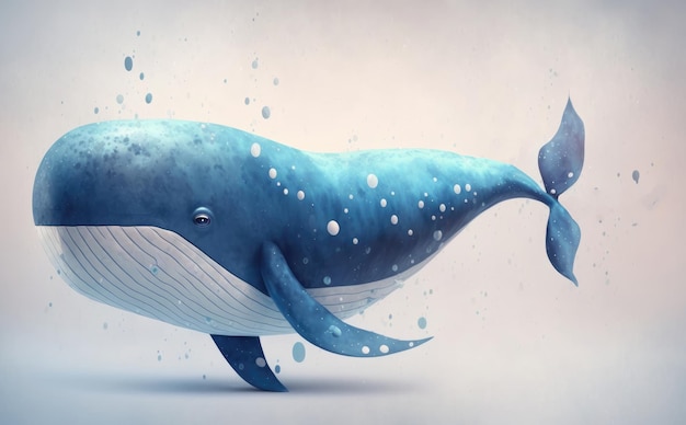 A blue whale is swimming in the water. watercolor cartoon style ai generated