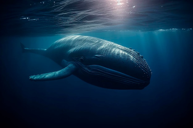 Blue whale in the ocean Generative AI