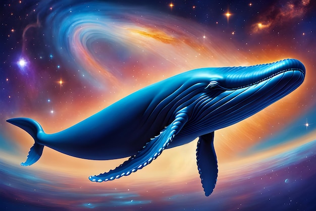 Blue whale soaring in the space