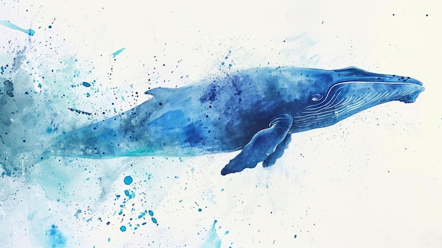 blue whale watercolor hand drawing Generative Ai