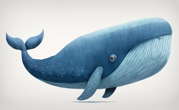 A blue whale with a blue tail and a tail. watercolor illustrations cartoon style ai generated