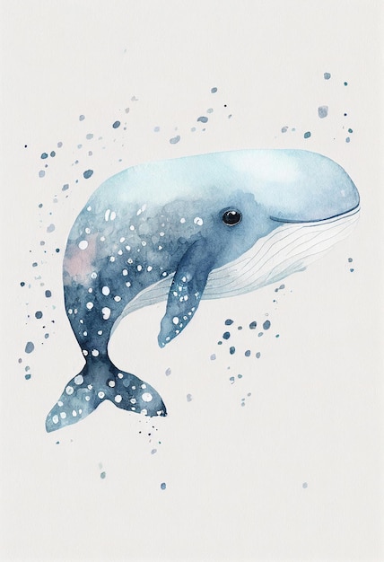 A blue whale with watercolors on it