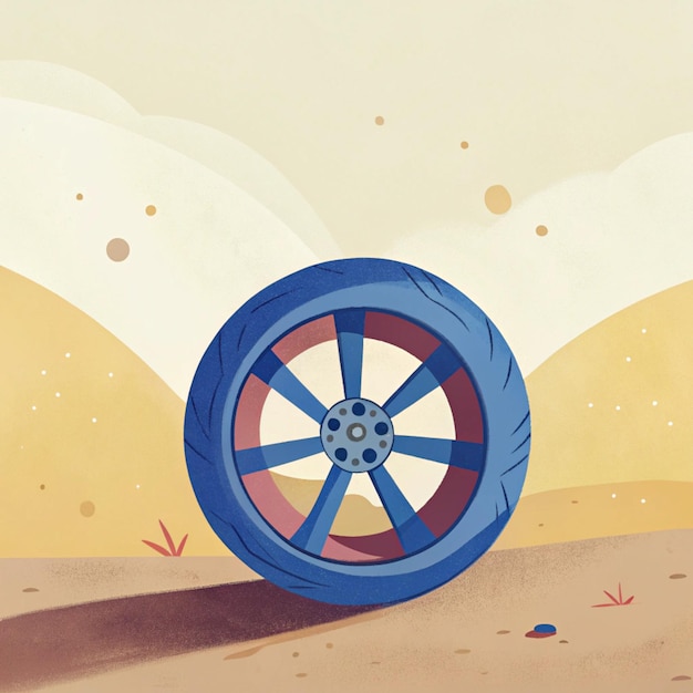 Photo a blue wheel with a red rim is shown on a yellow background