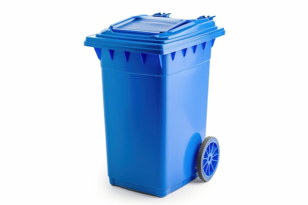 Blue Wheeled Recycling Bin Isolated on White Background