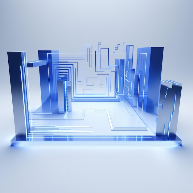 a blue and white abstract image of a maze with the word city on it.