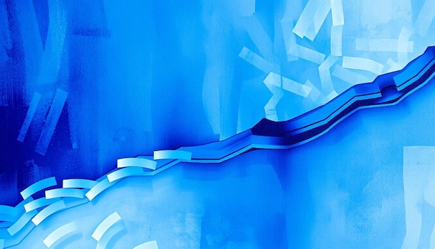 A blue and white abstract painting with a blue background and blue