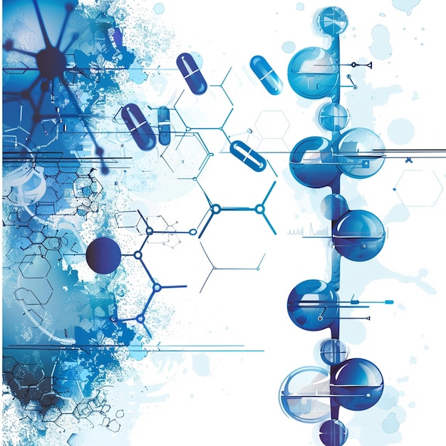 a blue and white background with a blue and white image of a scientific experiment