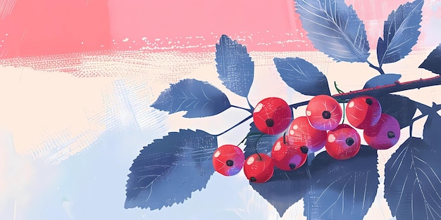 Photo a blue and white background with a bunch of berries on it