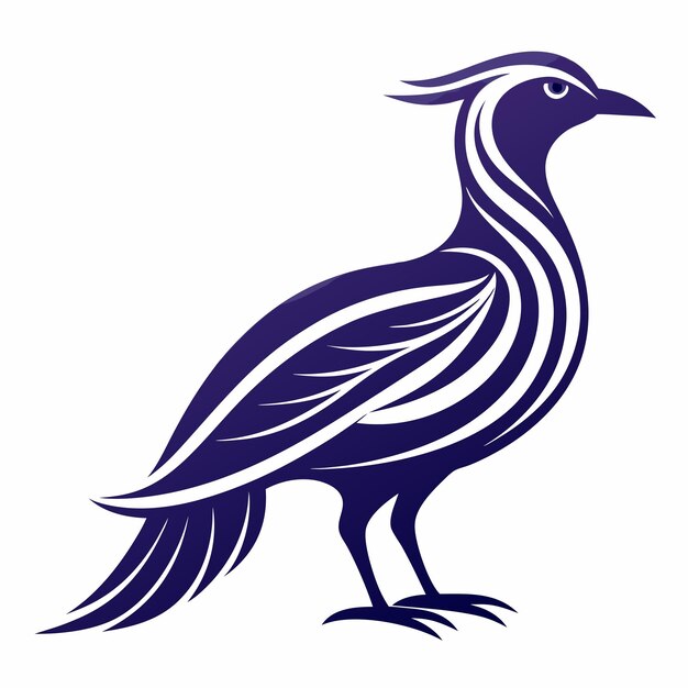 Photo a blue and white drawing of a bird with a purple tail