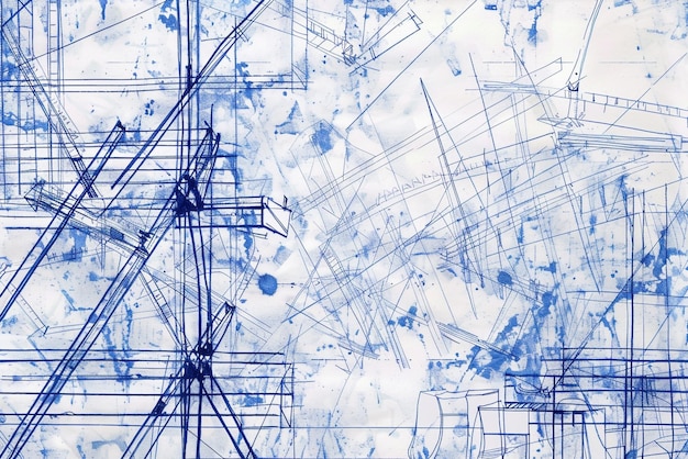 a blue and white drawing of a blue abstract pattern