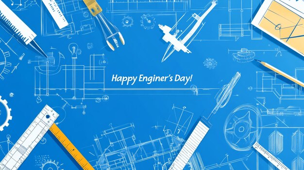 Photo a blue and white drawing of a engineers engineer day day on a blue background