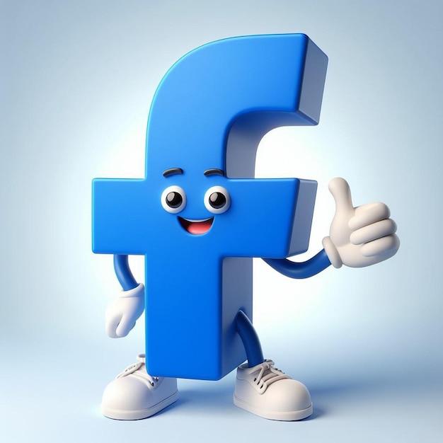 a blue and white facebook mascot with a facebook logo