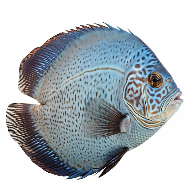 A blue and white fish with blue and white stripes is shown.